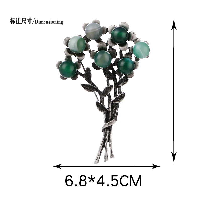 Винтажные Цветочные заколки с листьями и броши для женщин, брошь с драгоценным камнем, натуральный камень, растительные ветви, листья, брошь в виде цветка, ювелирные изделия для одежды