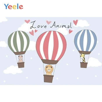

Yeele Birthday Hot Air Balloons Animals White Clouds Photography Backgrounds Photographic Customized Backdrops for Photo Studio