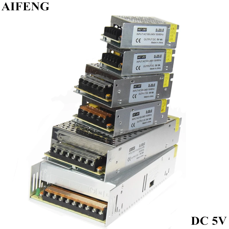 

AIFENG Lighting Transformer 4A 5A 6A 10A 20A 60A AC 110V 220V To DC5V Led Driver Switch Power Supply Adapter For Led Strip Light