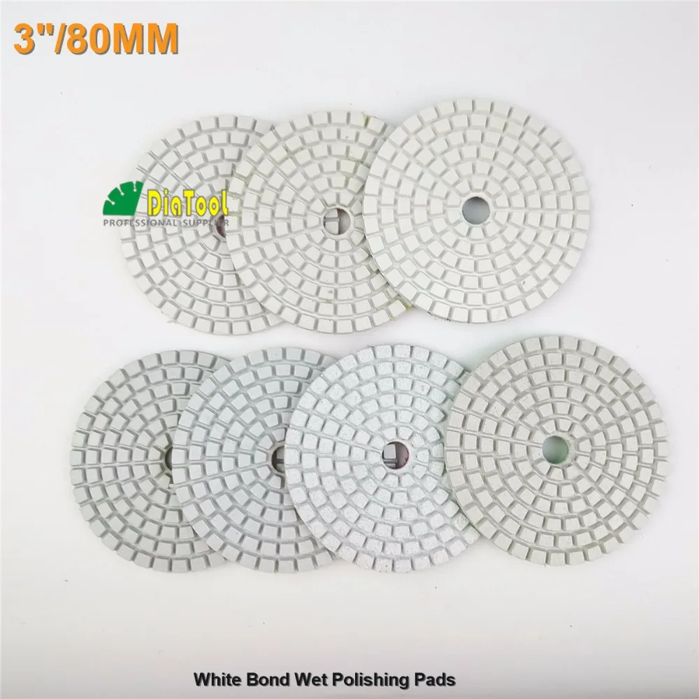 7pcs/set 80mm diamond wet flexible polishing pads B 3" White bond sanding disc granite & marble polishing