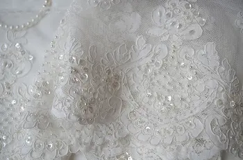 

ivory pearl bead lace trim, cord lace, sequined trimming, bridal wedding fabric lace, 10 yards, LT016DZ