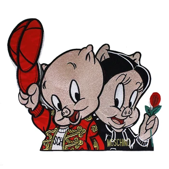 

Fashion Embroidered Applique Cartoon Pigs Flower Patches Brand Badge for T-shirt Sweater Decorated Sewing Crafts 5pieces