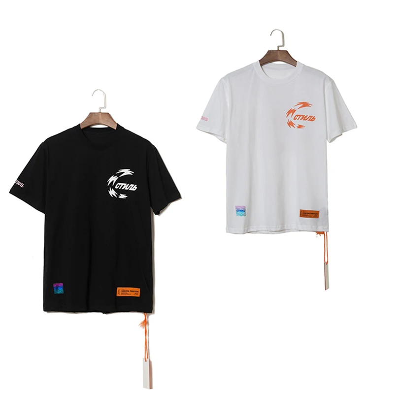 

White Heron Cartoon Chinese Style Letter Print Heron Preston T-Shirts Feng Ge HP Men Cotton Loose Summer New tshirt Embroidery