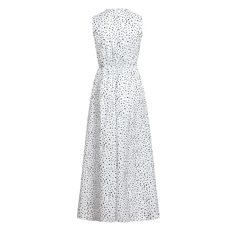 New Fashion Women Summer Sleeveless Dot Print Tassels Deep V Neck Long Maxi Dress Elegant Ladies Casual Party Vestidos #4R09   (4)