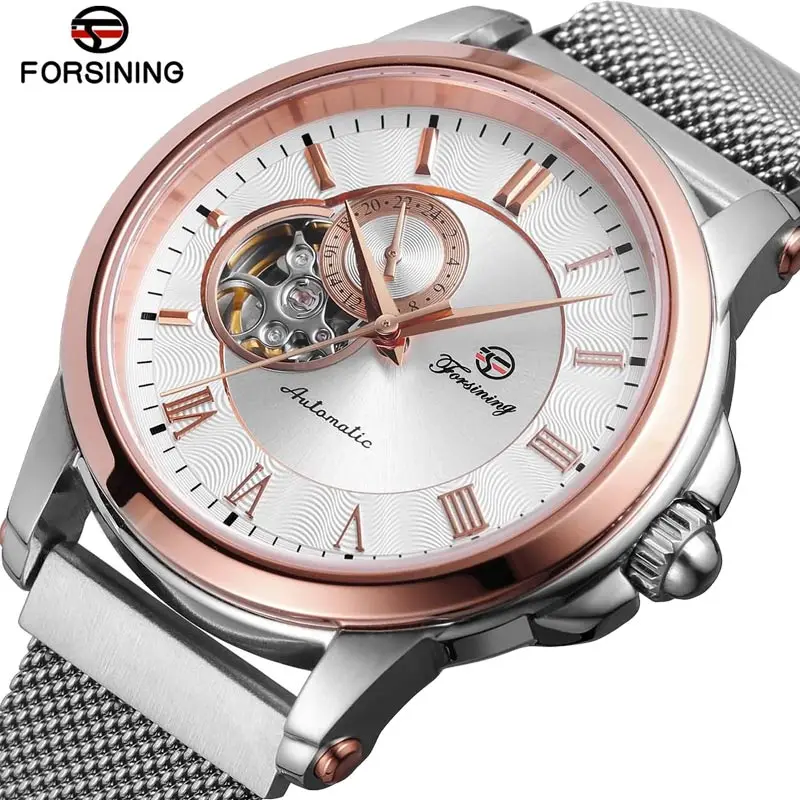 

Forsinining 2018 Milance Loop Strap Automatic Watch Men Top Brand Luxury Mechanical Watches Men Magentic Watch Silver Men Watch