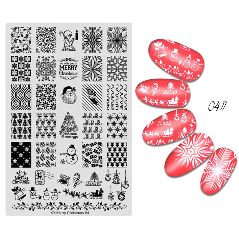 DIY Рождеством снег ногтей штамповки пластины серии праздник прямоугольник Маникюр Stamp шаблон ногтей Книги по искусству плиты изображения S18