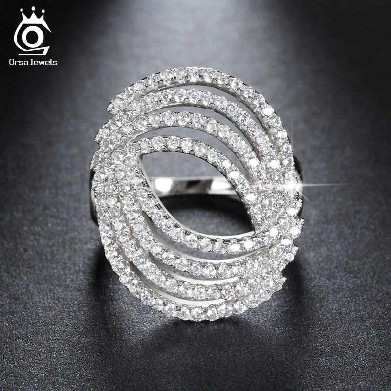 ORSA JEWELS Luxury Rings For Women Hollow Prong Setting AAA Cubic Zircon Female Finger Ring Fashion Fashion Jewelry Gift OR89