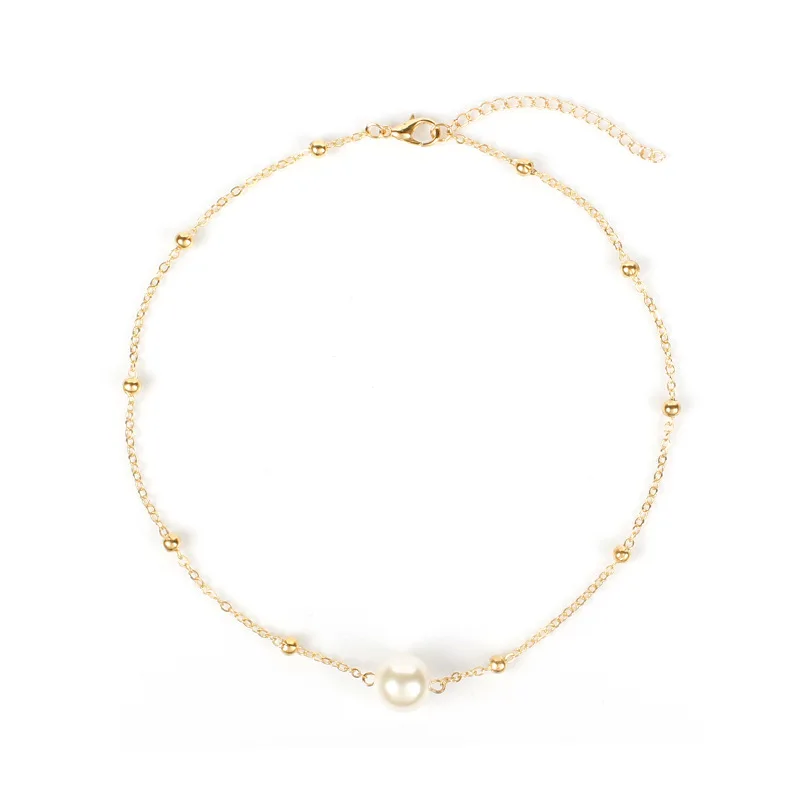 

Simple Style Imitation Pearl Choker Necklace for Women Gold Silver Color 2019 Fashion Jewelry Ladies Daily Necklaces Girls Gift