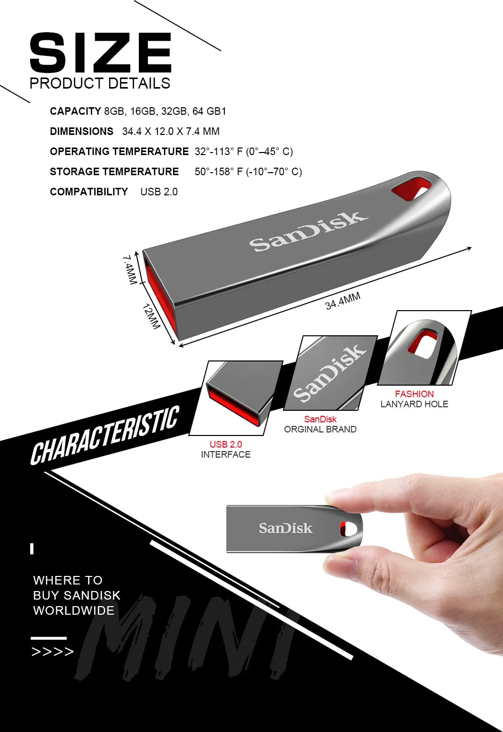 SanDisk Cruzer Force USB флеш-накопитель 64 ГБ 32 ГБ 16 ГБ флеш-накопители USB 2,0 Поддержка официальных верификации Memoria Stick