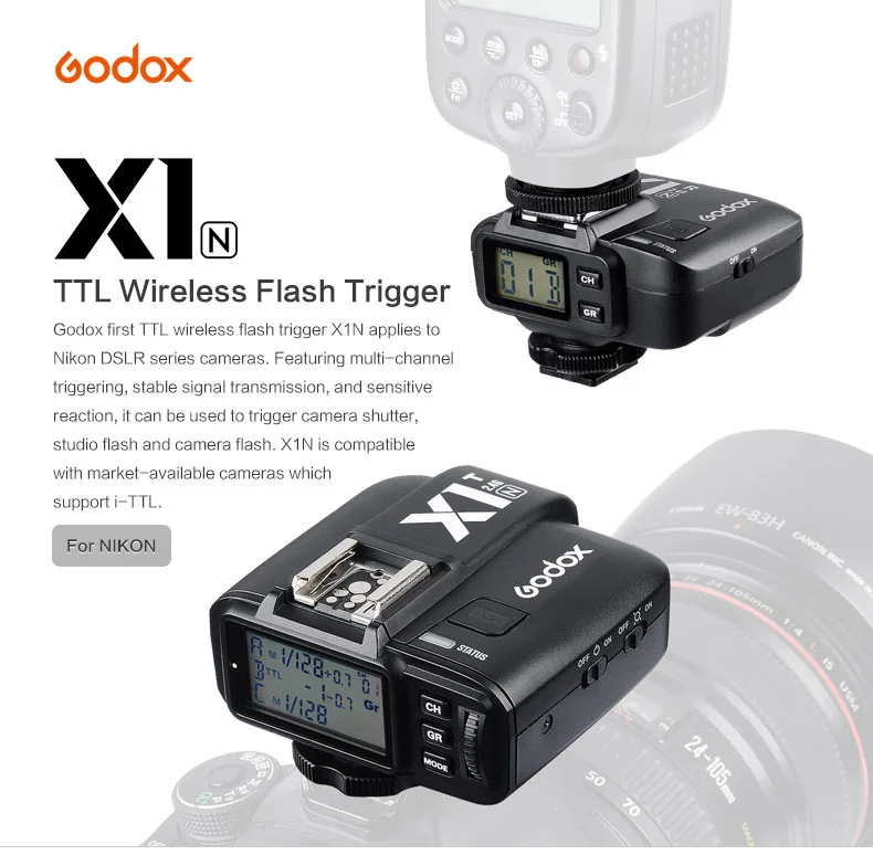 Новейший беспроводной передатчик Godox X1N-T TTL 2 4G для Nikon D800 D3X D3 D2X D2H D1H D1X D700 D300 D200 D100 |