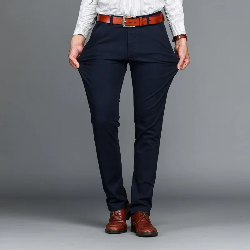 Günstige Herren Casual Business Kleid Formale Hose Baumwolle Stretch Hosen Lange Gerade Jogger Männlichen Schwarz Blau Khaki Plus Große Größe 42 44 46