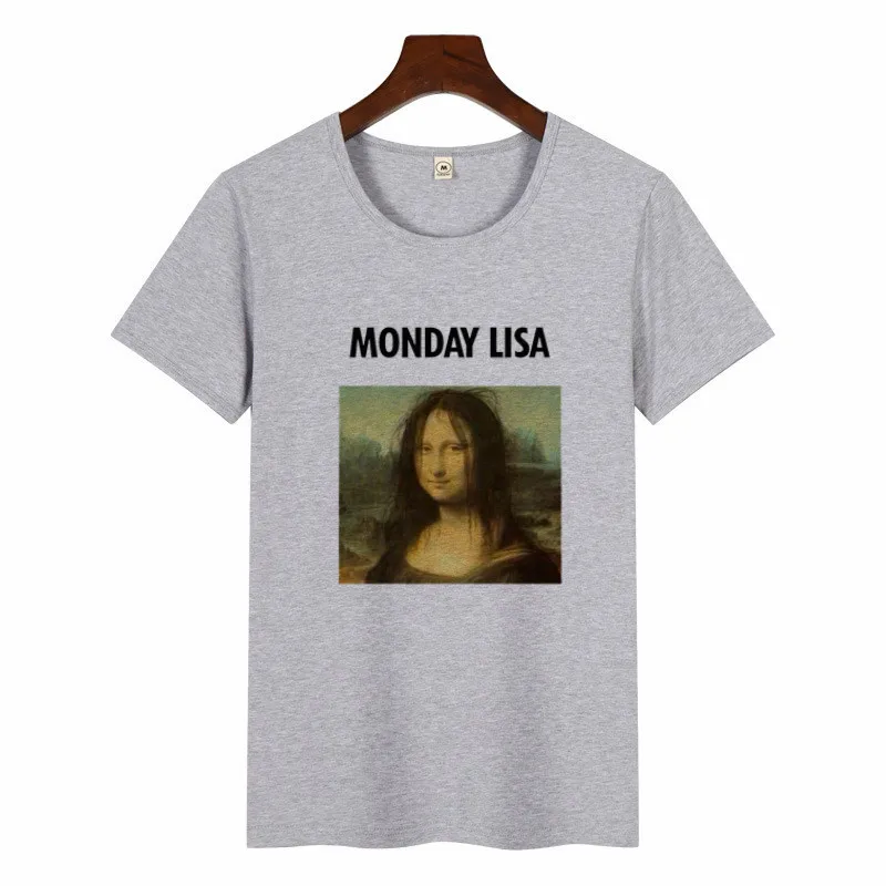 

Mona Lisa Funny Fashion Print T-shirt Spoof Personality Fashion Harajuku New Summer Casual Women's Clothing Fun Top Tee Female