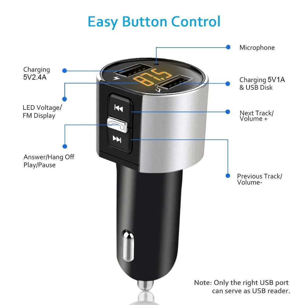 FM Transmitter Bluetooth Car Kit Handsfree Auto Transmitter Wireless A2DP Music Car MP3 Player 5V 3.4A Support USB Flash Driver