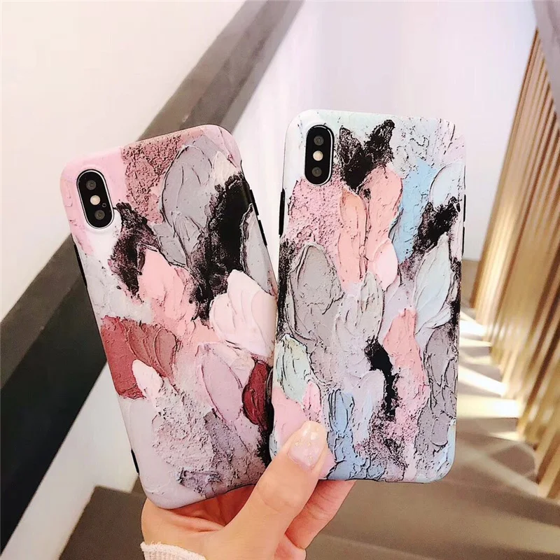 

N1986N Phone Case For iPhone 6 6s 7 8 Plus X XR XS Max Retro Abstract Art Ink Painting Matte Soft IMD For iPhone X Phone Case