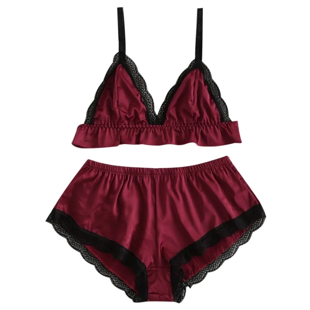 Women's sleepwear 2PC Top and Shorts pajamas for women Sexy Satin Lace Sleepwear Sleeveless V-Neck nightgown Solid home clothes Women's sleepwear 2PC Top and Shorts pajamas for women Sexy Satin Lace Sleepwear Sleeveless V-Neck nightgown Solid home clothes