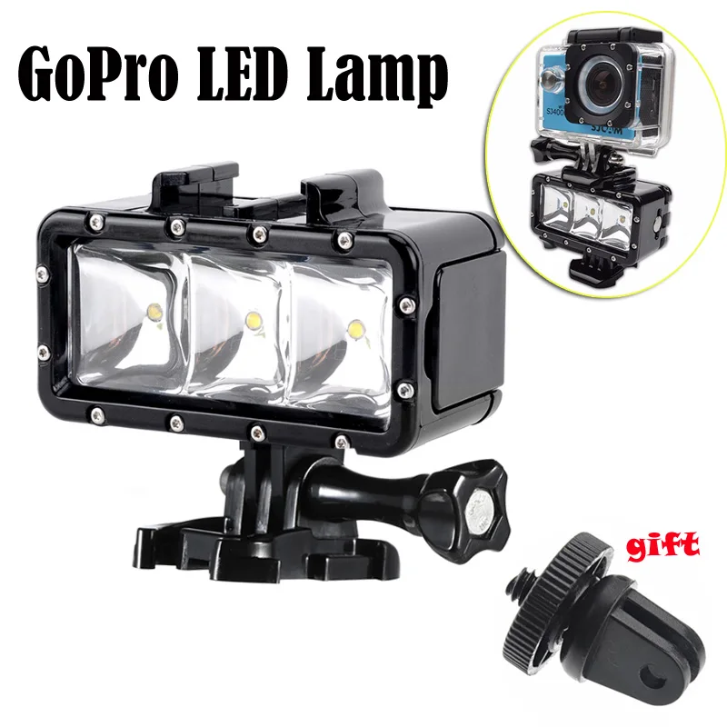 

Diving Lamp For action Camera Waterproof LED video light+Battery For GoPro Hero 5 4 Session Hero4 3 for Xiaomi Yi 2 SJ4000 SJCAM