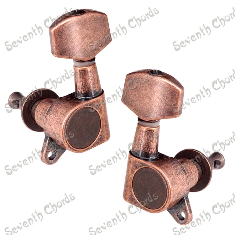 A Set of 6 Pcs Retro Copper Red Sealed gear Guitar Tuning