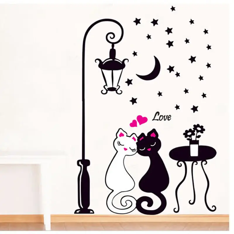

1Pcs DIY Black Love Cats Wall Art Stickers Decal PVC Large Vinyl Photo Picture Frame Removable Mural Sticker 65x65cm
