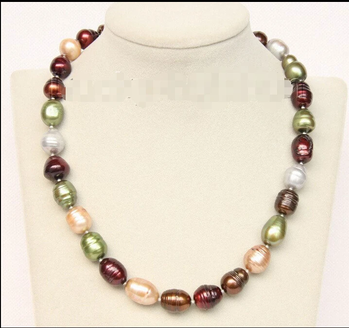 

17" 10mm baroque green coffee wine red gray champagne pearls necklace j9835