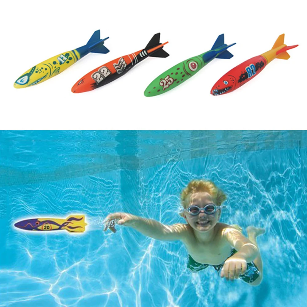 4 шт. забавные торпеды ракета метание игрушки для бассейна Дайвинг игра Дети аксессуары для детей подводная палка для ныряния торпеды