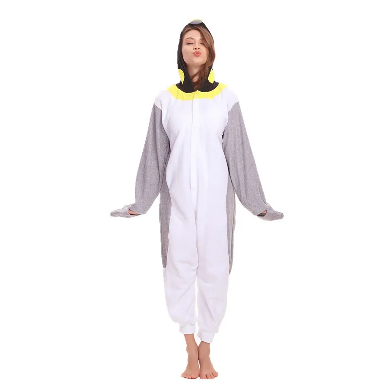Polar Fleece Kigurumi Gray Penguin Costume For Adult Women Men's Onesies Pajamas for Halloween Carnival Party