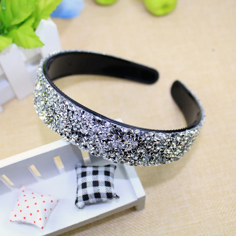 Koop Nieuwe Mode Sparkly Breed Zilver Kleur Rhinestone Hoofdband Haarband Crystal Haaraccessoires Bruiloft Haar Sieraden Voor Vrouwen