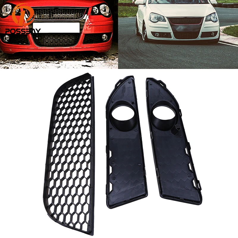 

POSSBAY Car Front Lower Bumper Grille Fog Light Cover for VW Polo MK4 9N3 2005-2009 Facelift Car Grilles for Polo Front Grills