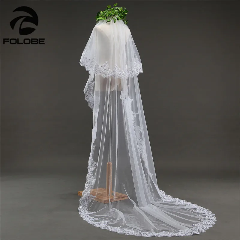 

New Arrival Vestido De Noiva Stock White/Ivory Luxury Sequins Beading Lace Edge Two-Layer Tulle Wedding Accessories Bridal Veils