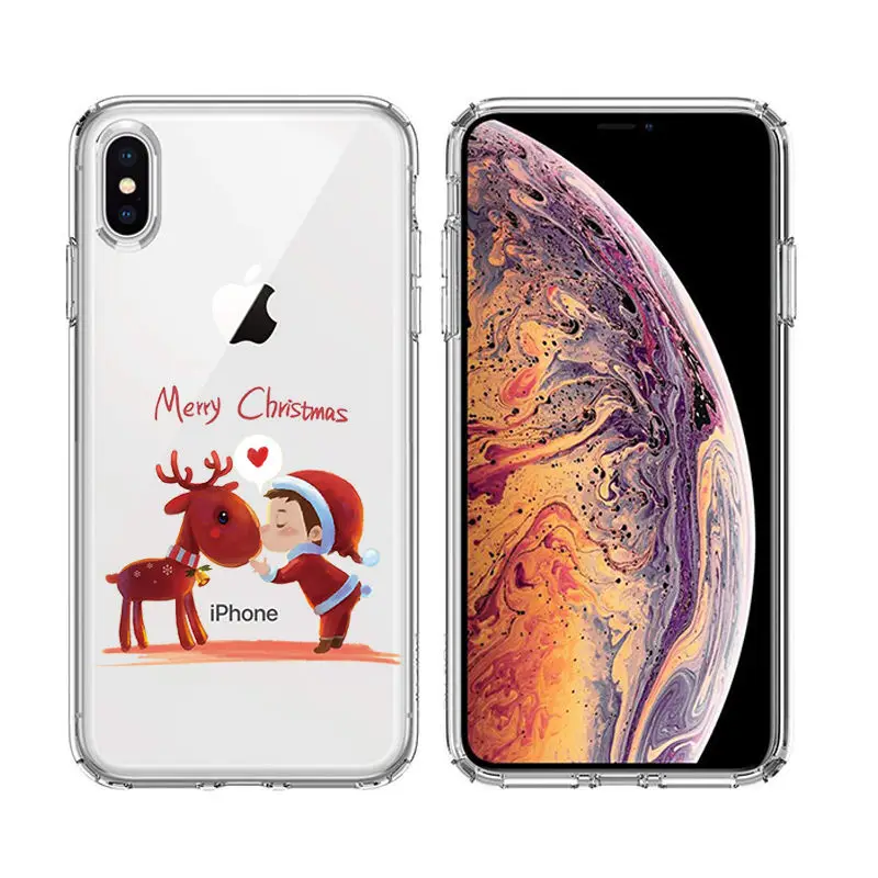 Christmas Santa Reindeer Patterned Clear Soft TPU Case For iPhone 8 Plus XS XR XS Max 6S 5S 7 Plus 7 6 5 SE 8 Chritmas TPU Coque (14)