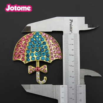 

100pcs/Lot Wholesale fancy gold tone umbrella with bow Rhinestone buckle Metal Crystal Glass Button for decoration