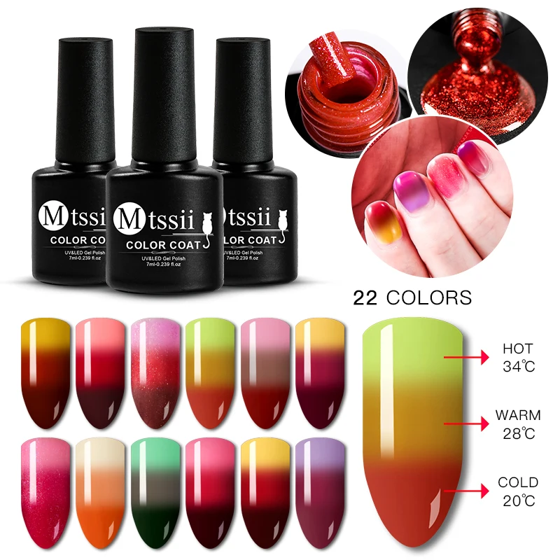 

Mtssii Rainbow Thermal Color Changing Gel Nail Polish Holo Glitter Temperature Soak Off Gel Varnish 7ml Color Changing Lacquer