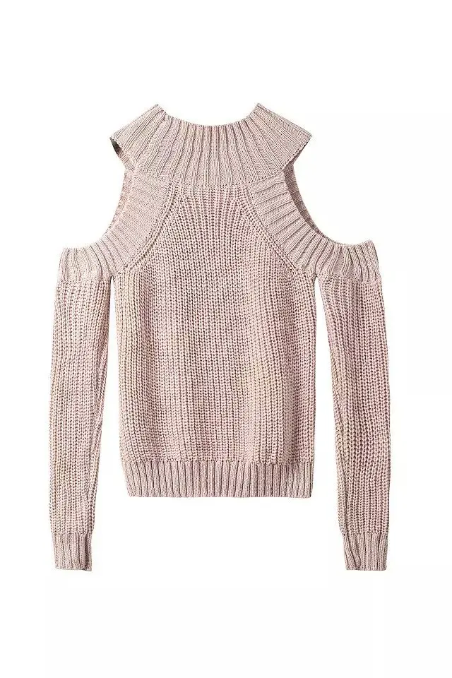 Вязаный свитер с высоким воротом и открытыми плечами, Женский Осенний Модный трикотажный пуловер, джемпер, зимний сексуальный свитер большого размера