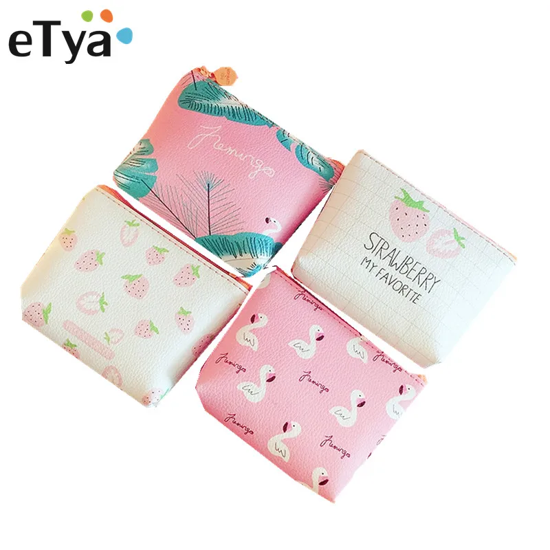 eTya Small Leather Coin font b Wallet b font Purse for Women Children Cute Bird Strawberry