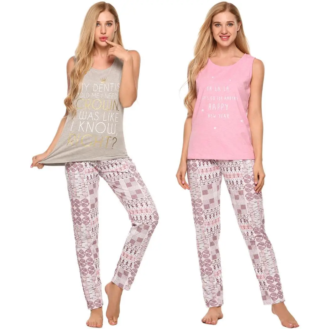 Ekouaer Pajamas Women Set Sleeveless Tank Top and Long Pants Lounge