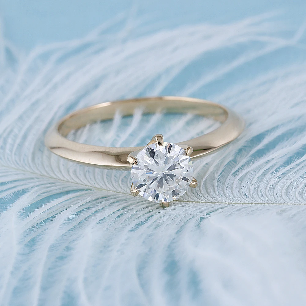 DovEggs 14 K желтое золото 1ct карат 6,5 мм F цвет лаборатория искусственный Муассанит алмаз обручальное кольцо для женщин пасьянс обручальные кольца