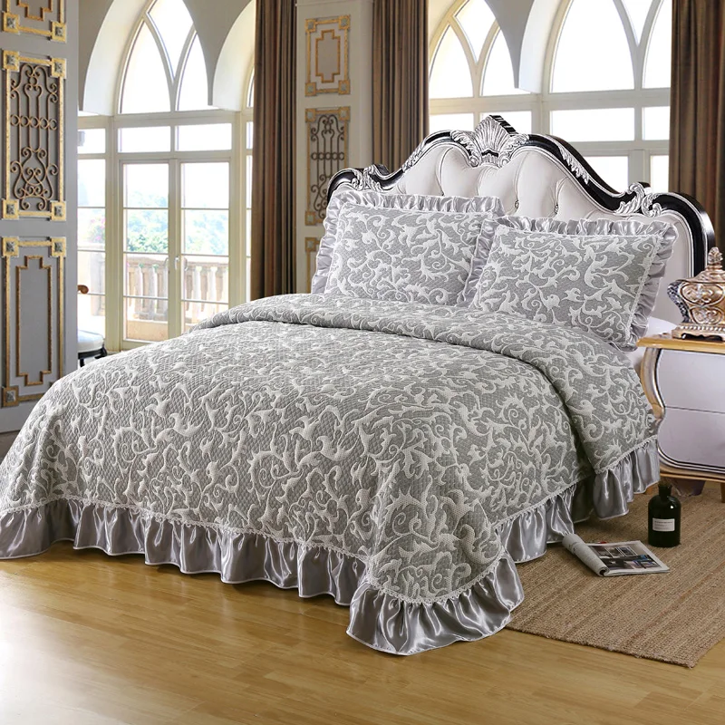 Comfortable high-grade cotton bedding quilted bed cover double bed pastoral European printing bedspread+Pillowcase 3pcs#sw