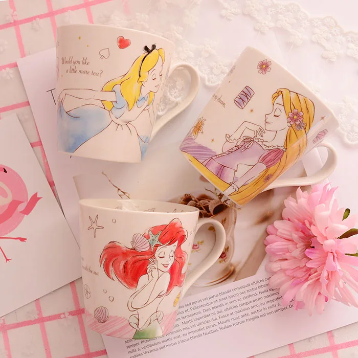 

Cartoon The Little Mermaid Ariel Alice In Wonderland Rapunzel Princess Ceramic Coffee Mug Cup Birthday Gift With Box