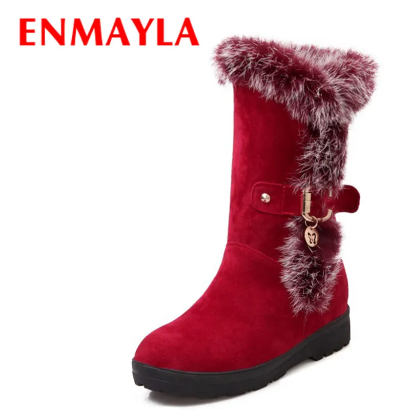 

ENMAYLA Winter Shoes Woman Warm Robbit Fur Snow Boots Women Casual Flats Shoes Womens Plarform Buckle Half Boots