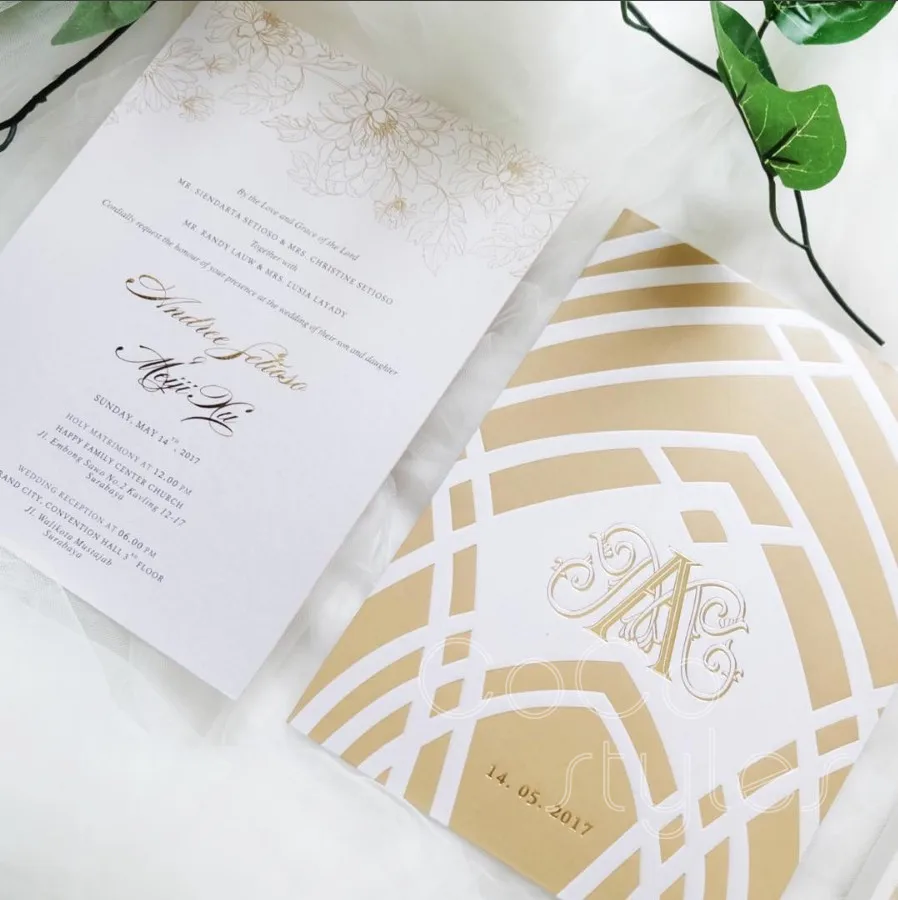  Cocostyles custom elegant hardcover invitation card with laser cut box and acrylic logo for wedding - 32880911273