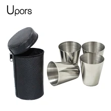 UPORS-flacon de hanche 1OZ en acier inoxydable, verres à vin avec couverture en cuir PU, Mini-whisky russe, alcool de hanche, extérieur 4 pièces