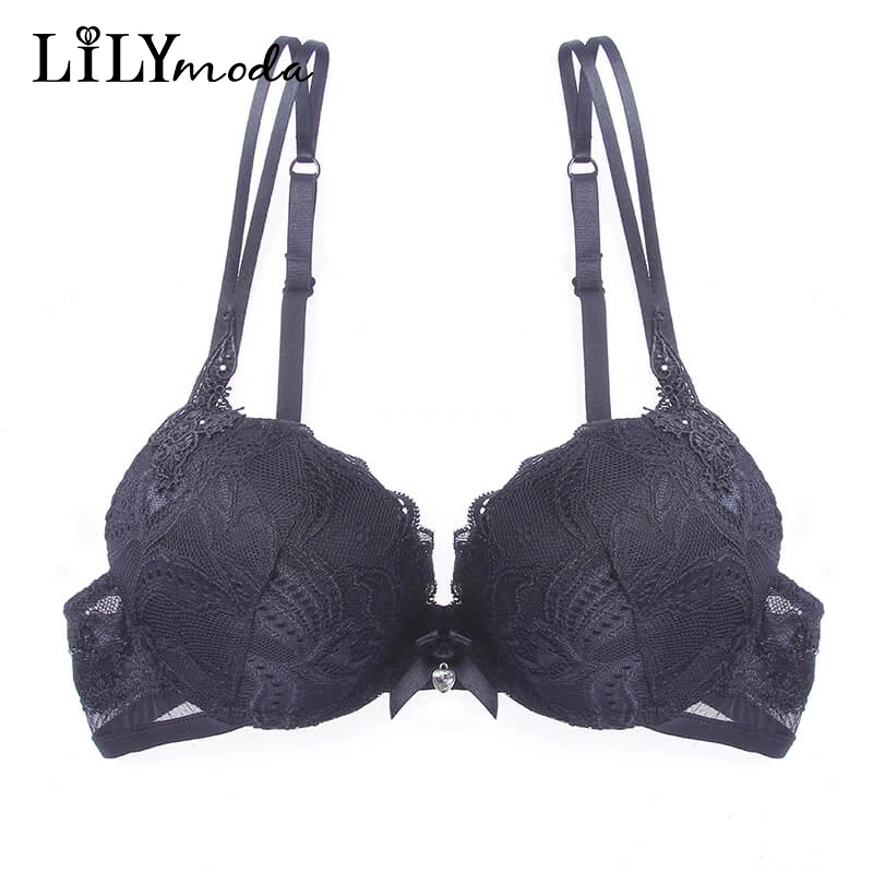 

Women Ladies Sexy Hot Bra 3/4 Cup Push Up Floral Lace Embroidery Rhinestone Decoration Female Lingerie Brassiere Underwear