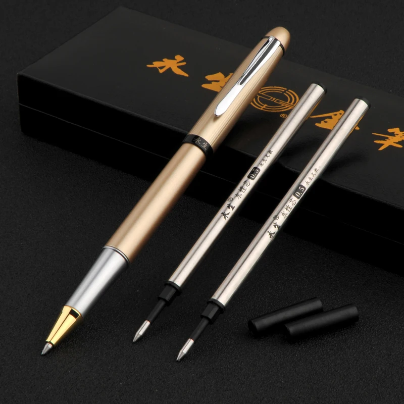 

Gold and Silver Wingsung 9116 Roller Ball Pens Set with Replace Refills Smooth Writing Metal Business Signature/Ballpoint Pen