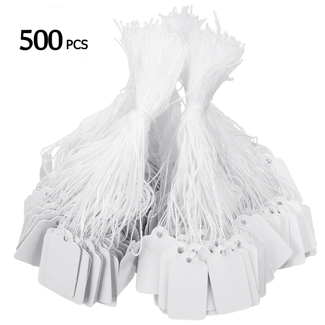 500pcs Price Labels Garment Tags Rectangular Label Tie String Jewelry Clothes Display Merchandise Price Tags Paper Cards 24x14mm