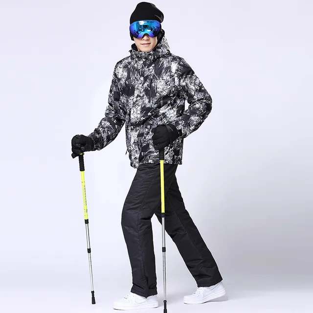 Cheap Free shipping 2016 new high quality Leisure graffiti outdoor Men's wear ski suit waterproof warm tuba ski jacket snowboard pants