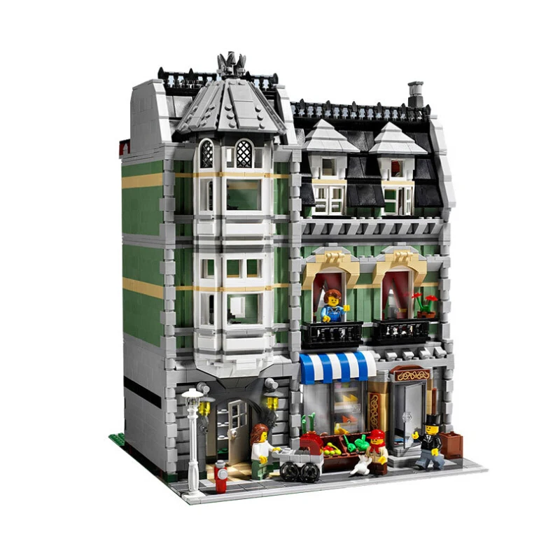 

Lepinblock 15008 2462Pcs City Street Green Grocer Model Building Kits Blocks Bricks Compatible Educational legoed 10185 toys
