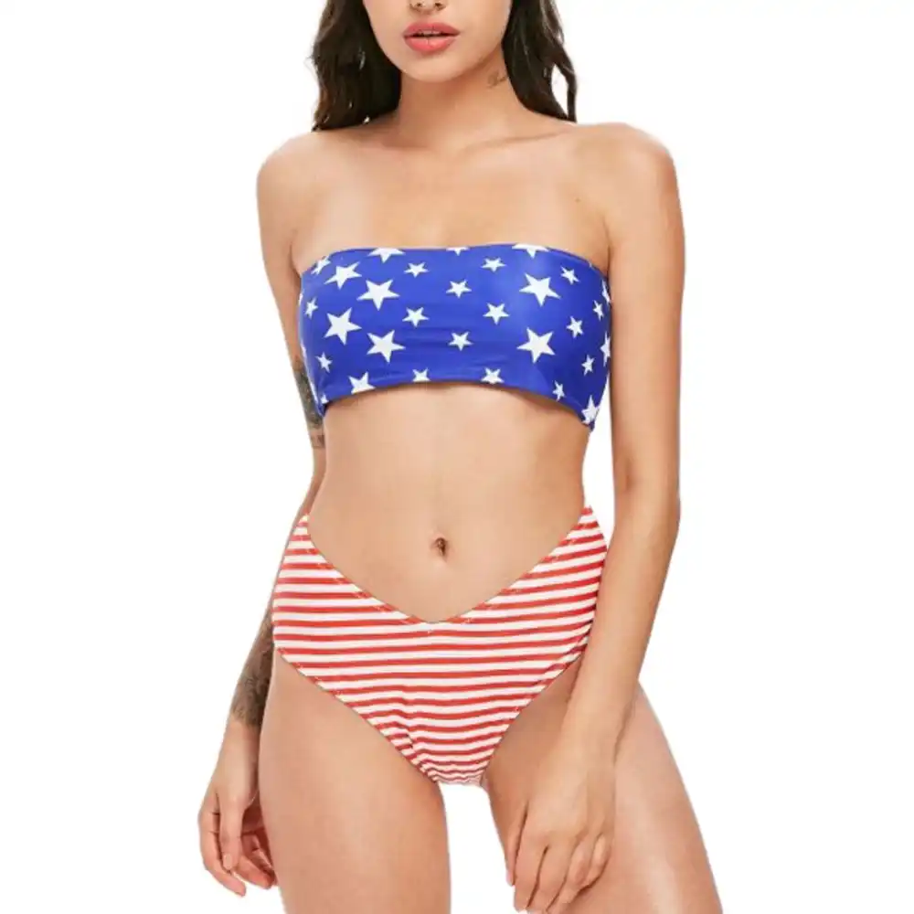 high waisted american flag bathing suit