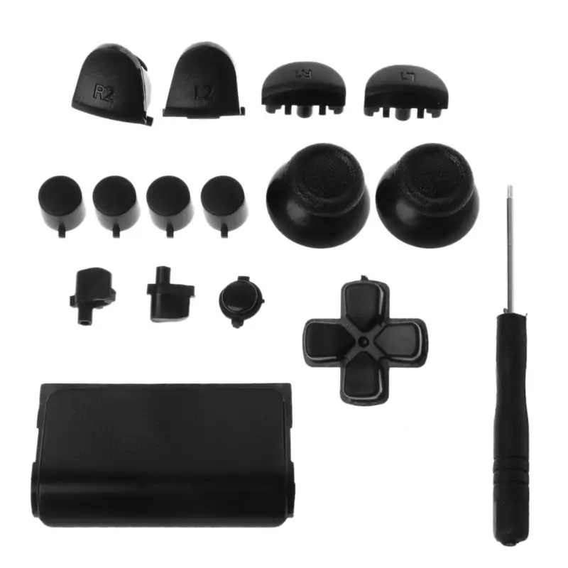 

Full Buttons Set Replacement Trigger Button Screwdriver Parts Kits Black for Sony PlayStation 4 PS4 Controller
