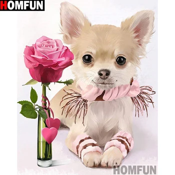 

HOMFUN Full Square/Round Drill 5D DIY Diamond Painting "Dog flower" Embroidery Cross Stitch 5D Home Decor A15279