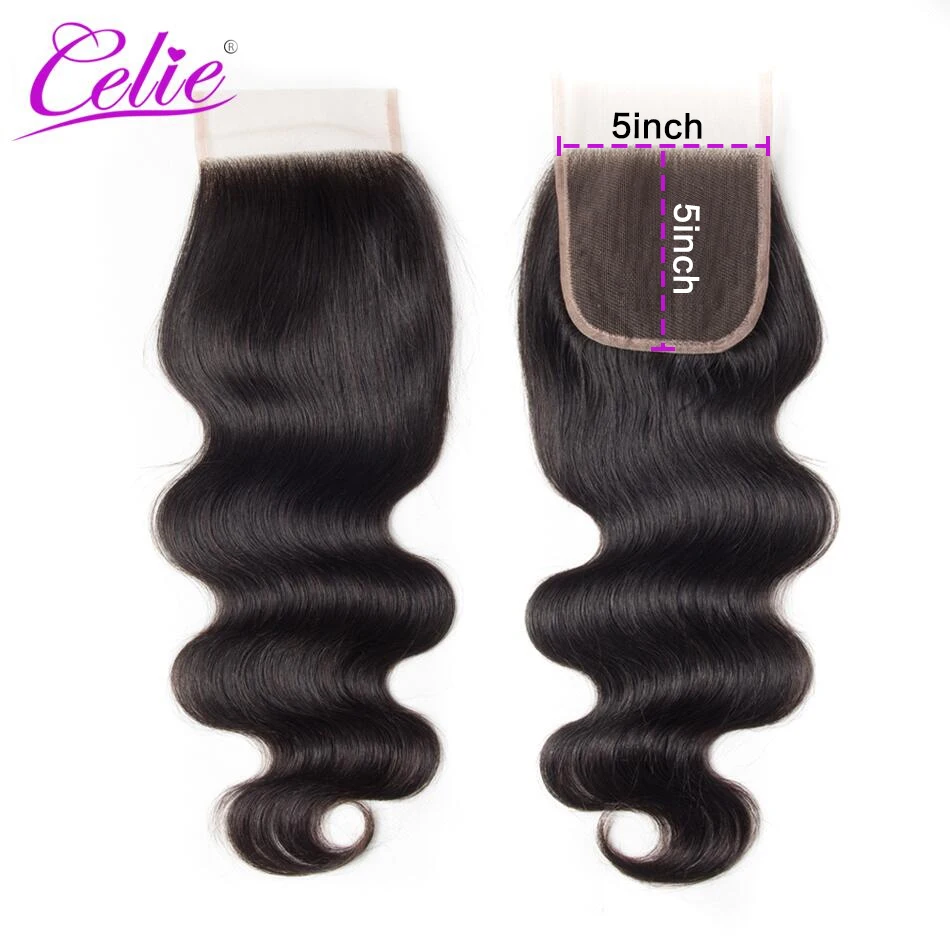 

Celie Hair 150% 5x5 Lace Closure Body Wave Free/ Middle Part 100% Brazilian Human Hair Closure Remy Natural Black Color Hair