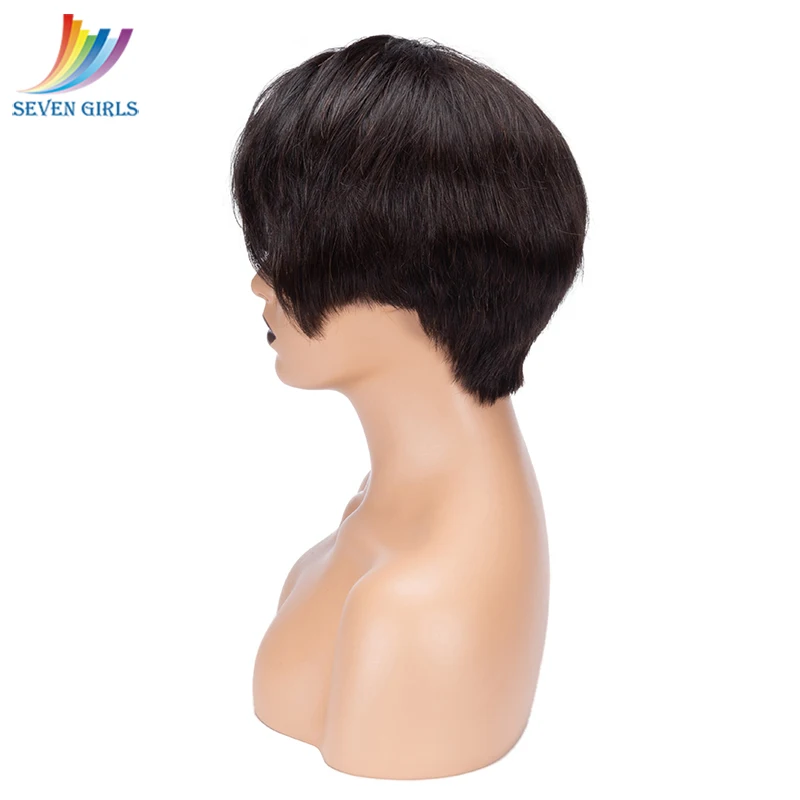 Sevengirls Glueless Indian Natural Color Remy Hair Full Lace Human Hair Wigs Short Pixie Cut Human Hair Wig 8 Inch Free Shipping